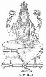 Parvati Devi Hindu Gods Indian Shiva Coloring Goddess Paravati Pencil Krishna Painting Drawing Outline Pages Sketch Drawings Mural Kerala Book sketch template