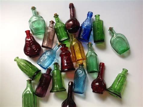 Very Large Collection Miniature Colored Glass Bottles Amber Aqua Green