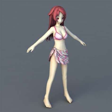 anime girl swimsuit 3d model 3ds max files free download modeling