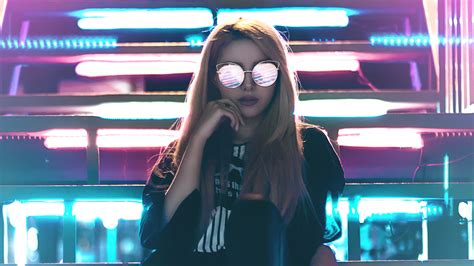 girl sunglasses neon lights hd photography 4k wallpapers images