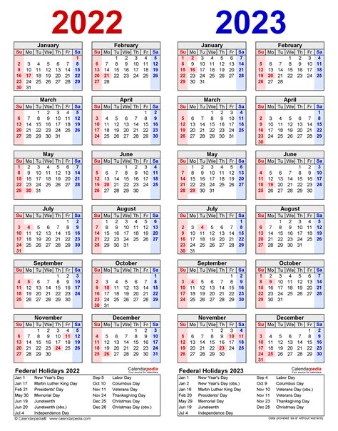 2022 2023 Two Year Calendar Free Printable Word Templates