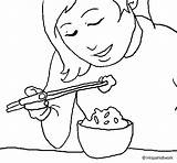 Comiendo Comer Arroz Colorir Riso Assaporando Japonesa Probar Imprimir sketch template