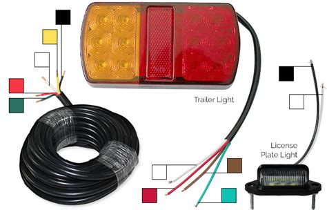trailer tail lights kit license number plate light  core cable