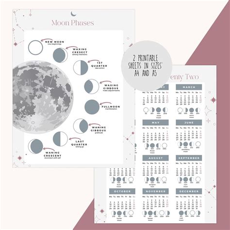 lunar calendar printable moons   year calendar etsy