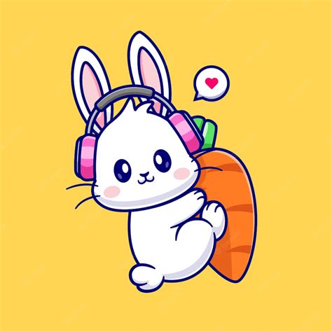 Premium Vector Cute Rabbit Hug Carrot With Headphone Cartoon Vector