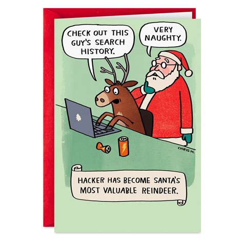 hacker the reindeer naughty list funny christmas card greeting cards