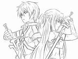 Sword Coloring Kirito Asuna Sao Pages Anime Drawings Swords Designlooter 565px 24kb Chibi sketch template