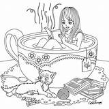 Tea Coloring Pages Girl Cup Fairy Adult Therapy Colorfy Color Adults Printable Book Colouring Books Coffee Dibujos Cat Plantillas Figuras sketch template