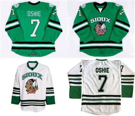 north dakota fighting sioux hockey jersey  tj oshie green university throwback stitched