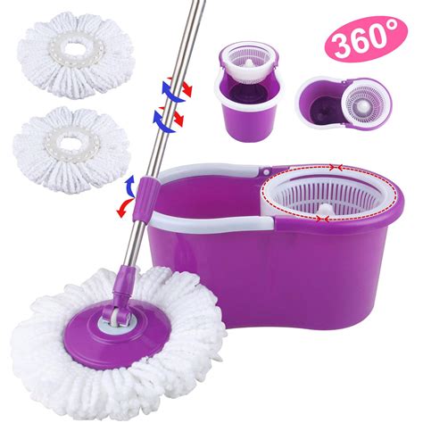 easy magic floor mop bucket  heads microfiber rotating spinning head purp ebay