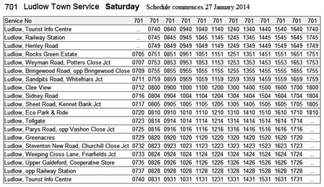 ludlows  temporary bus timetable