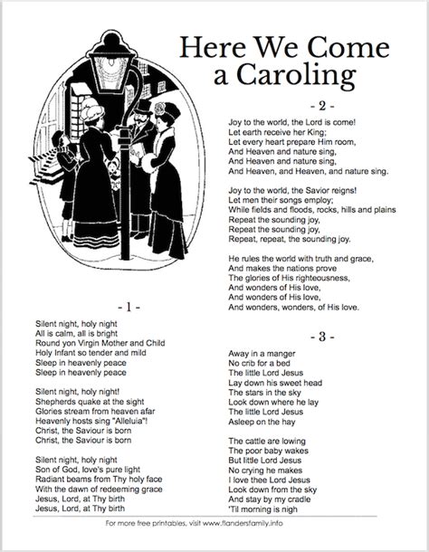 christmas carol song sheets  printable  flanders family website
