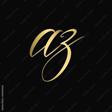 minimal luxury cursive letter az initial based golden  black color logo design letter az