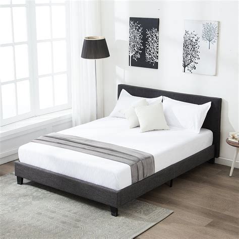 mecor upholstered linen platform full size bed metal frame  solid