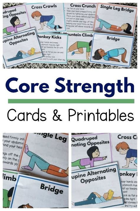 core strengthening cards  printables  kids exercise strengthen