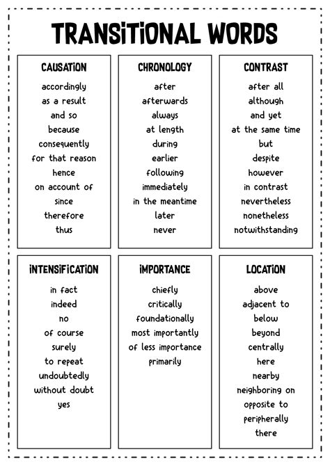 transition words printable