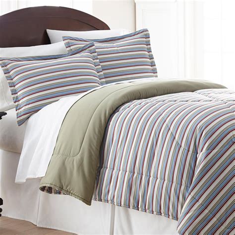 micro flannel awning stripe full queen  piece comforter set mfncmfqast  home depot