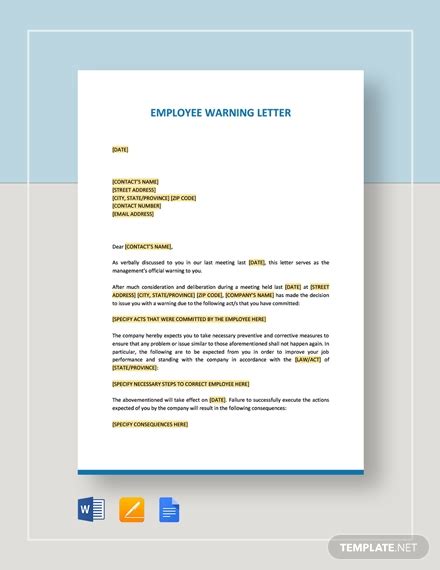 warning letter  bad behavior templates sample  format