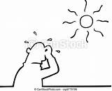 Sweating Hot Weather Man Sun Drawing Clipart Vector Beneath Icon Profusely Line sketch template