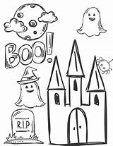 Halloween Coloring Pages Printable Kids House Printables Page3 Ghosts Boo Witch Page2 Haunted Fall Spooky Thehousewifemodern sketch template