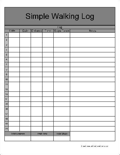 numbered wide row simple walking log