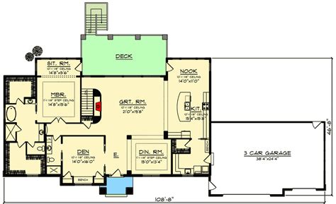sprawling craftsman style ranch house plan  walkout basement ah architectural