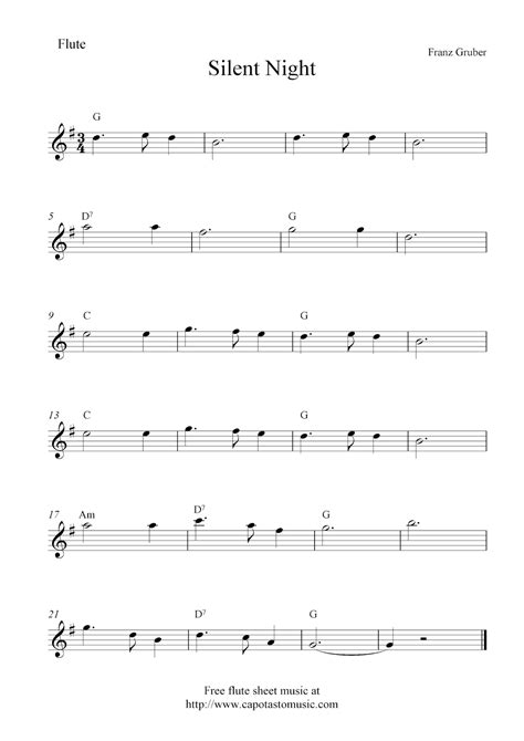 silent night  christmas flute sheet  notes