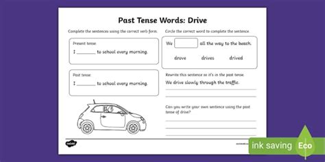 tense words drive worksheet teacher  twinkl