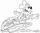 Surfing Mickey Coloring Mouse Wave Color sketch template