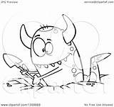 Monster Cartoon Digging Horned Hole Illustration Clipart Toonaday Royalty Outline Vector Lineart Ron Leishman 2021 sketch template