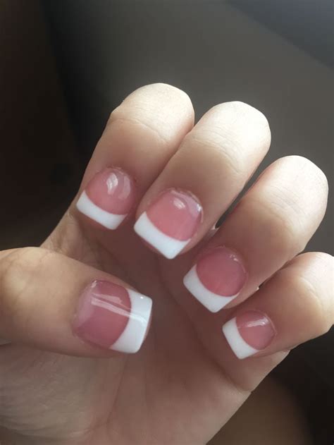 pink  white acrylic nails french short pretty short square acrylic