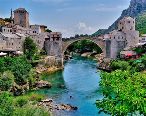 old bridge area of the old city of mostar most beautiful