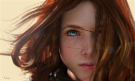 blue eyes redhead women artwork hd fantasy girls 4k