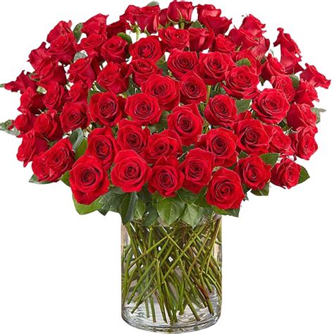 Buy Ravishing 100 Red Roses In Glass Vase