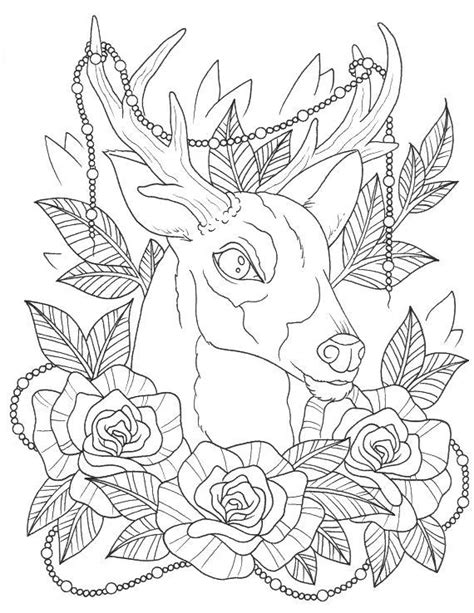 aesthetic coloring pages deer  flowers  printable coloring pages