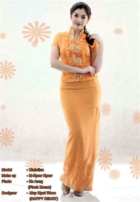 photo model myanmar model christina with pretty orange color fashion dress