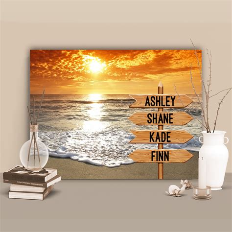 personalized family  canvas wall art family  beach sunset