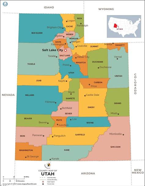 utah state county map map  west