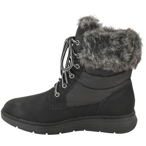 Womens Winter Ankle Boots Warm Fur Lined Walking Comfor Lace Up Ladies