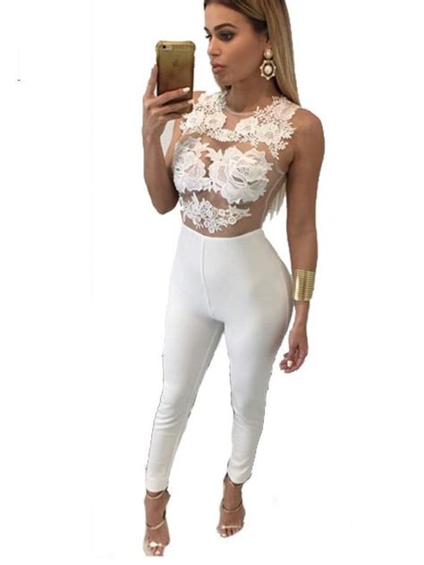 Women Sleeveless Mess Fitted White Lace Jumpsuit Online