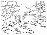 Pemandangan Alam Hitam Sungai Mewarnai sketch template