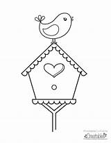 Bird Coloring Birdhouse House Printable Drawing Pages Perched Clipart Colouring Kids Birds Embroidery Template Patterns Printablecuttablecreatables Easy Cute Ages Sheets sketch template