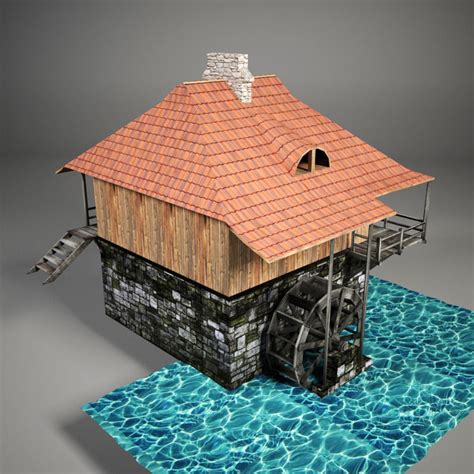 3d model water mill vr ar low poly animated cgtrader
