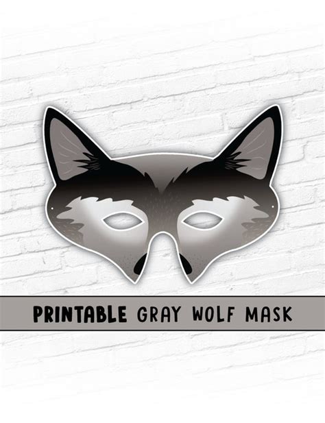 gray wolf printable mask party mask instant