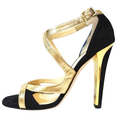 jimmy choo black suede gold leather texas sandals   sale  stdibs