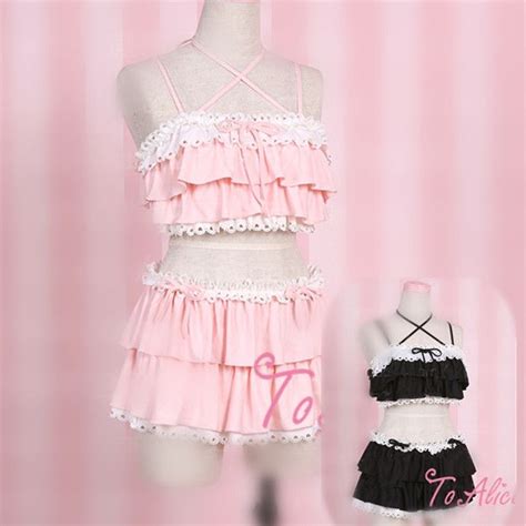 Black Pink Kawaii Two Piece Bikini Set Sp167110 Kawaii Fashion Fashion