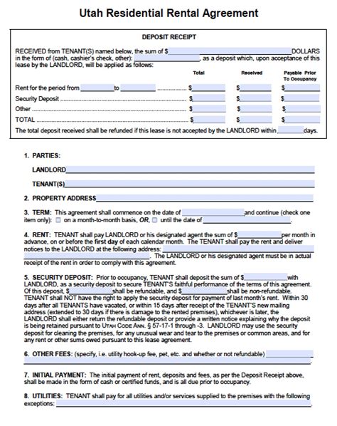 utah standard residential lease agreement template  word