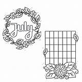July Journal Bullet Printable Pages Coloring Monthly Flowers Cover Printables Month Plants Hello Planner Theme Calendar Leaves Shop Spread Wreath sketch template