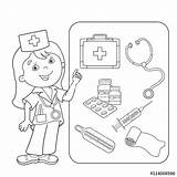 Doctor Coloring Aid Kit Pages First Outline Cartoon Medical Kids Medicine Thermometer Sheets Band Book Set Barber Shop Template Dreamstime sketch template