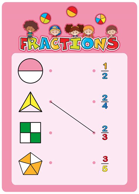 math fractions worksheet  vector art  vecteezy